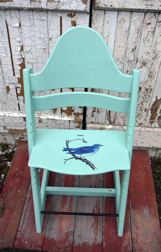 Custom Listing for Claire Gemson handpainted stokke trip trapp chair with vintage Blue Bird