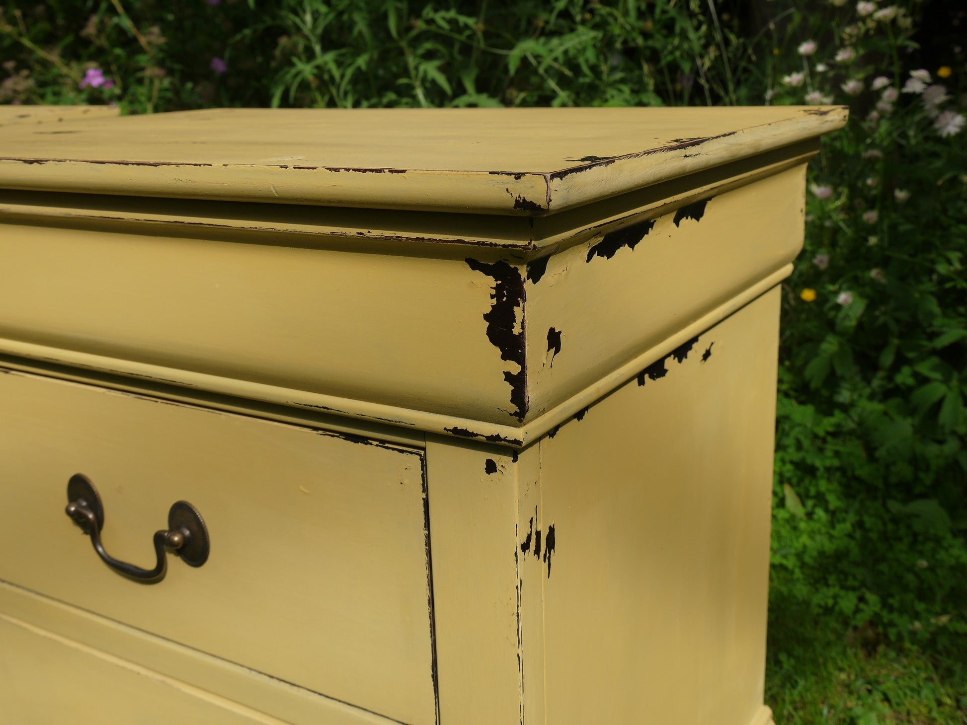 vintage Miss Mustard Seed yellow bedside cabinets by emily rose vintage 