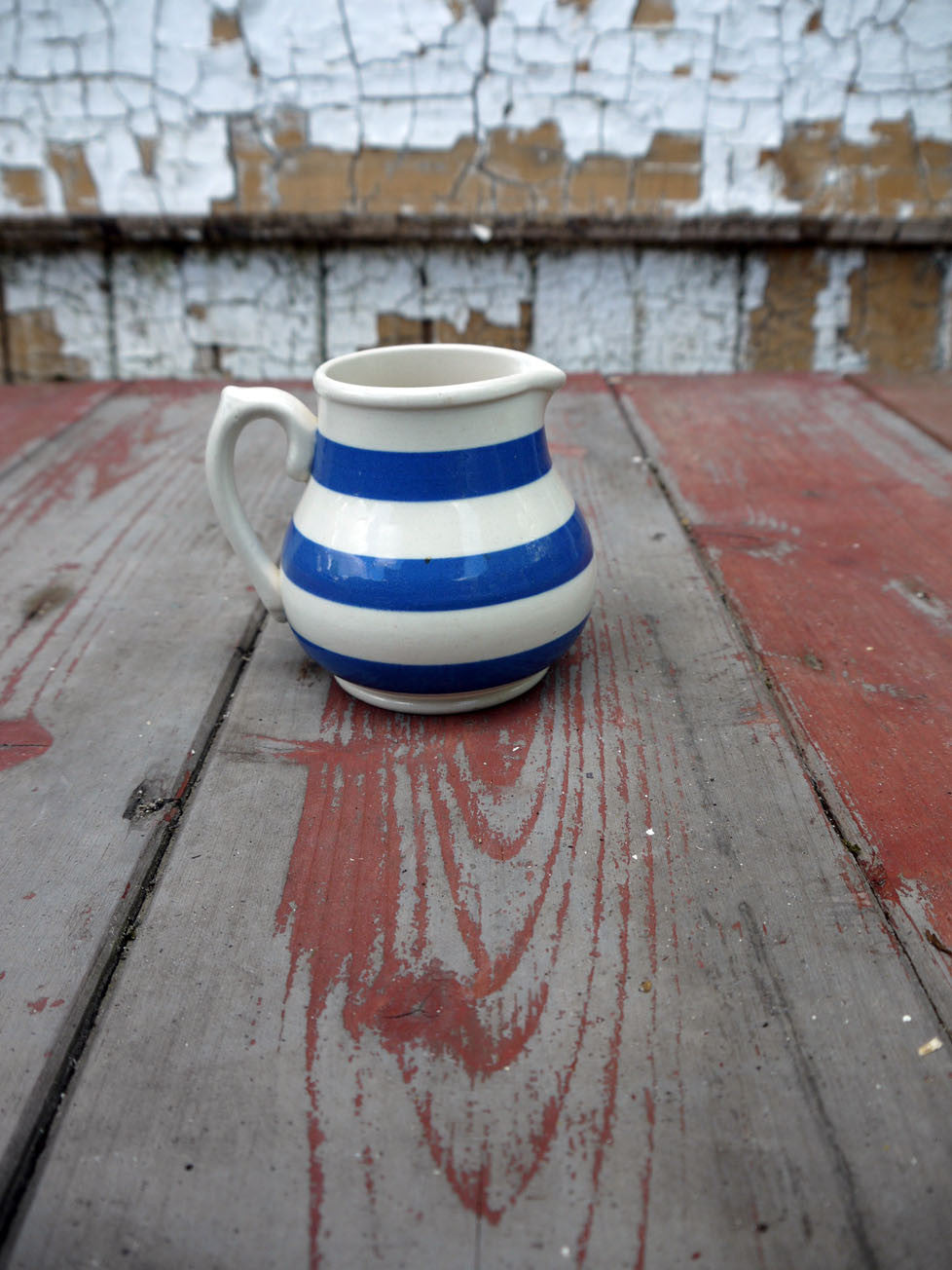 Little vintage blue and white striped milk jug