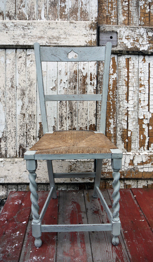 Beautiful Antique vintage carved heart rush seat chair in Miss Mustard Seed Milk Paint