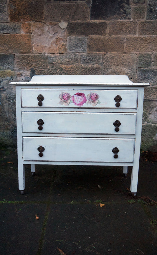 Custom Listing for Sally -  hand painted chest of drawers with rose design