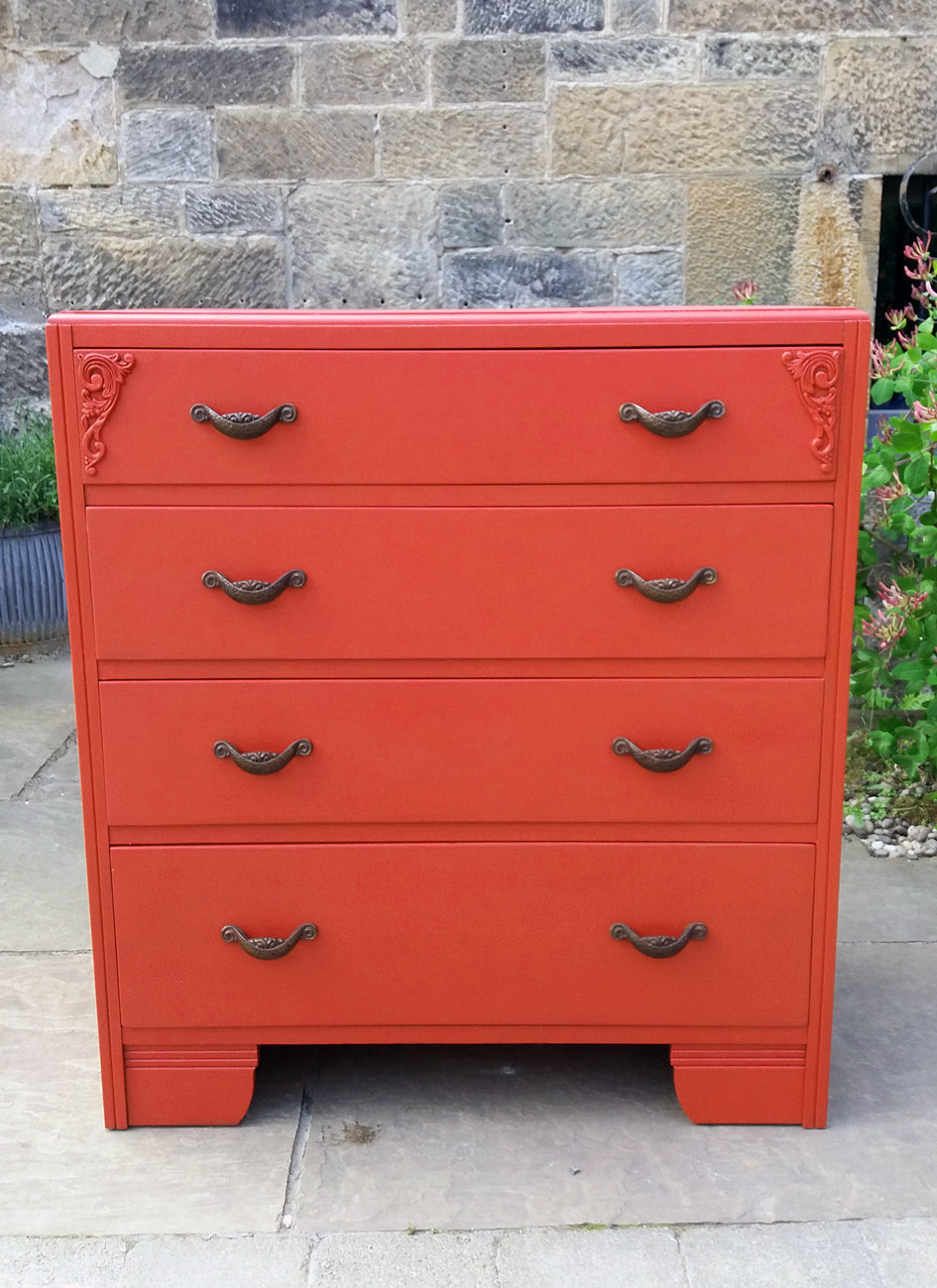 vintage chest of drawers painted in fusion mineral paint fort york red  
