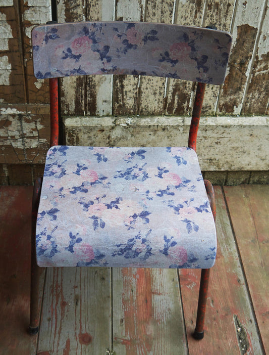 Vintage children's school desk and decoupaged chair set