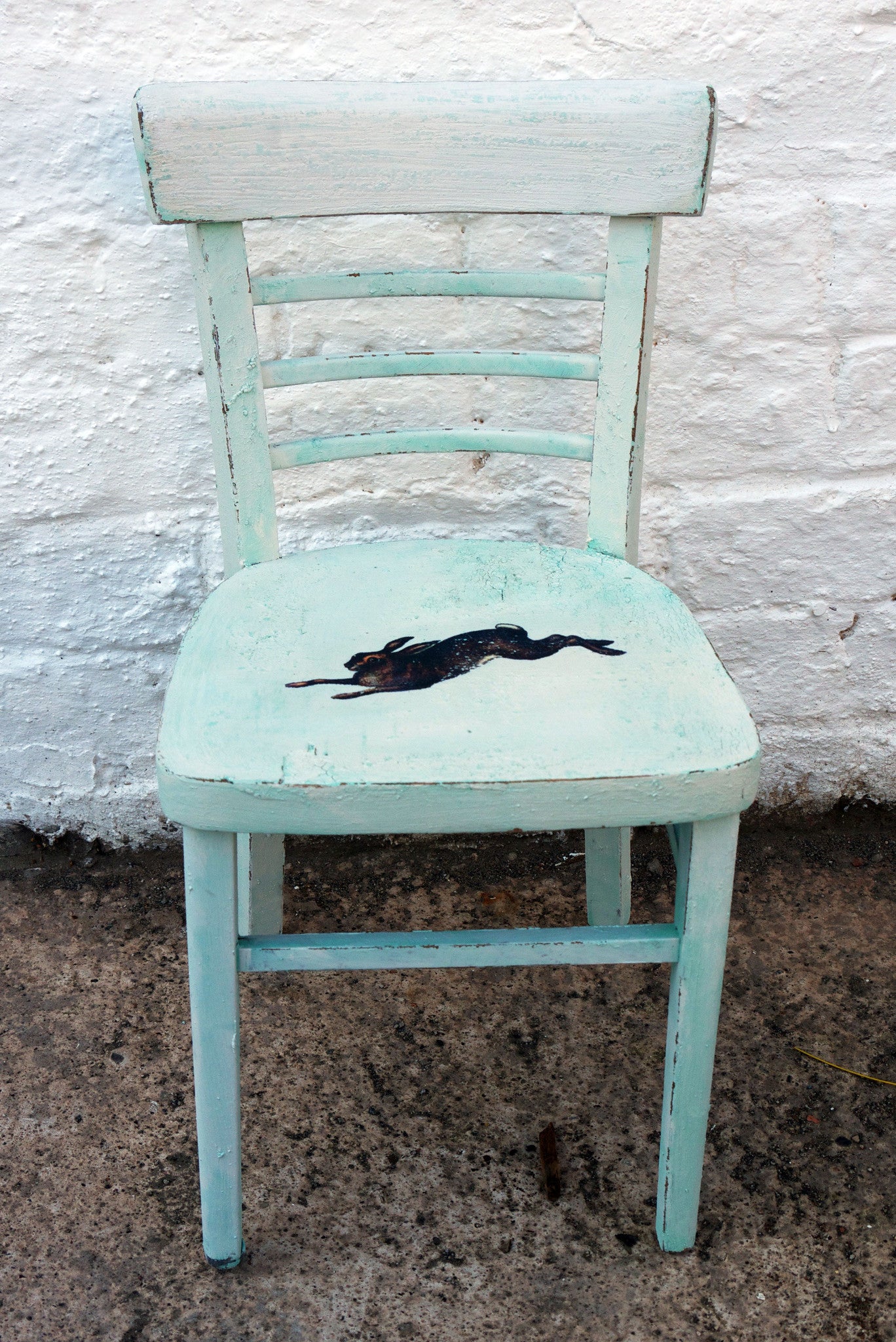 vintage children's school chair in Fusion Mineral paint with crackle effect and retro hare design
