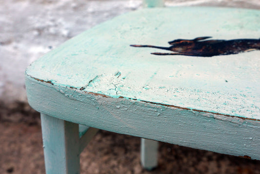 vintage children's school chair in Fusion Mineral paint with crackle effect and retro hare design