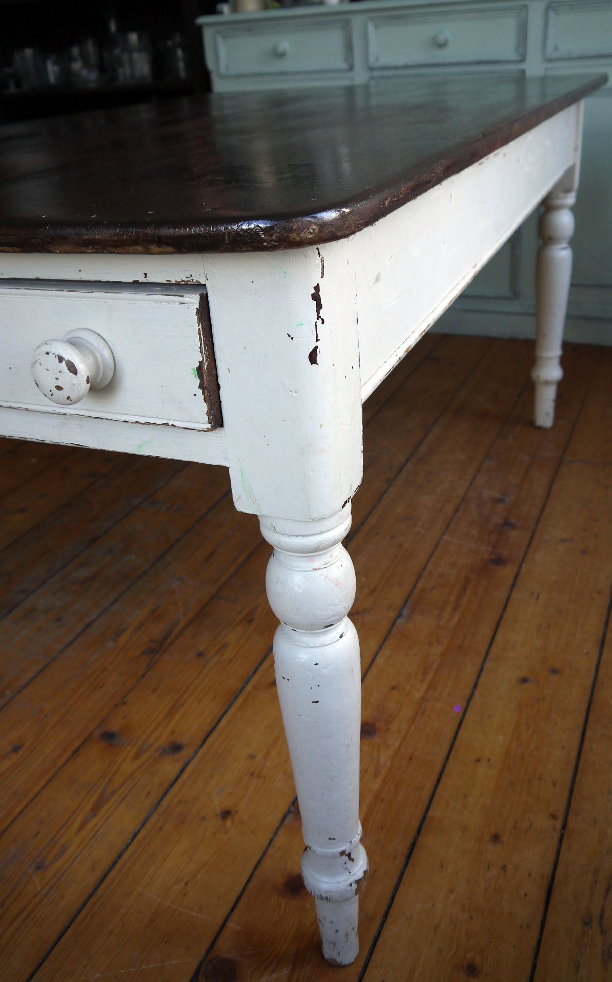 Vintage painted traditional farmhouse kitchen dining table