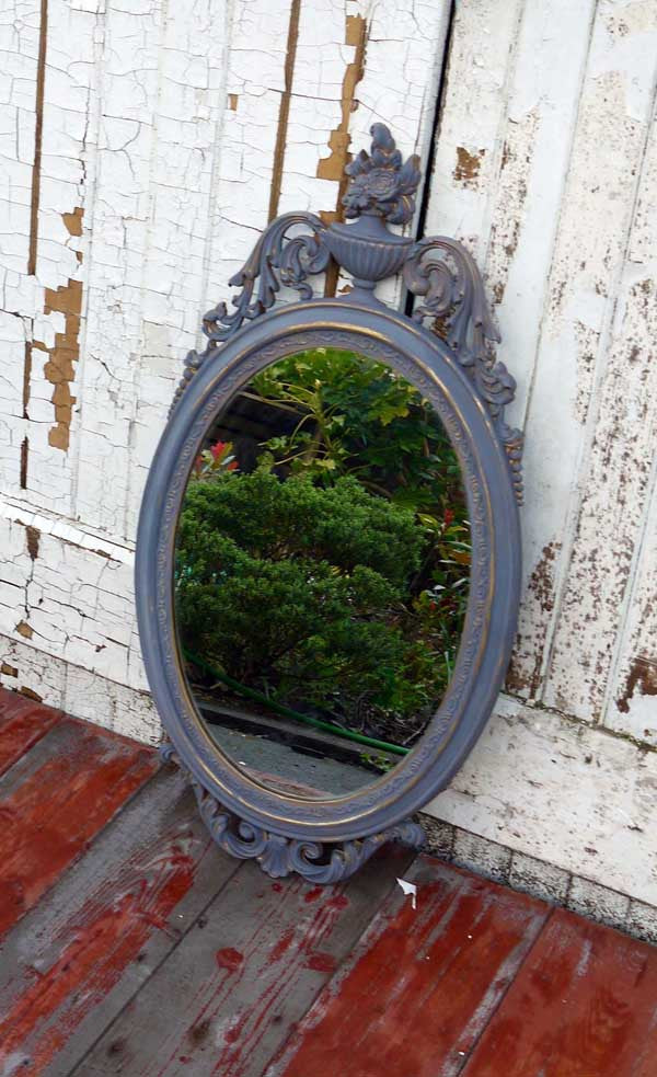 Vintage oval gold mirror now in Miss Mustard Seed Milk paint by Emily Rose Vintage