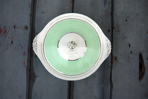 Vintage green and white lidded serving dish from Emily Rose Vintage