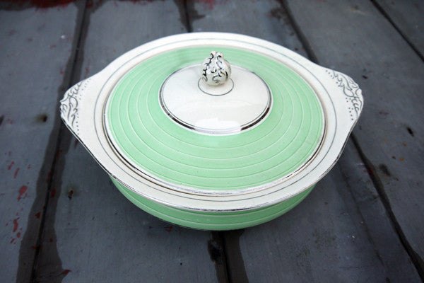 Vintage green and white lidded serving dish from Emily Rose Vintage
