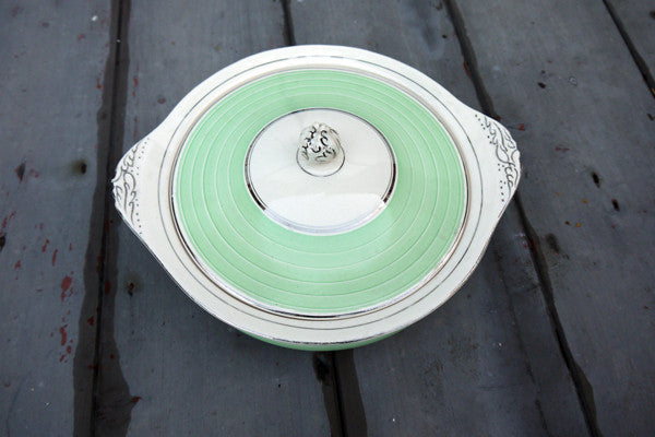 Vintage green and white lidded serving dish from Emily Rose Vintage