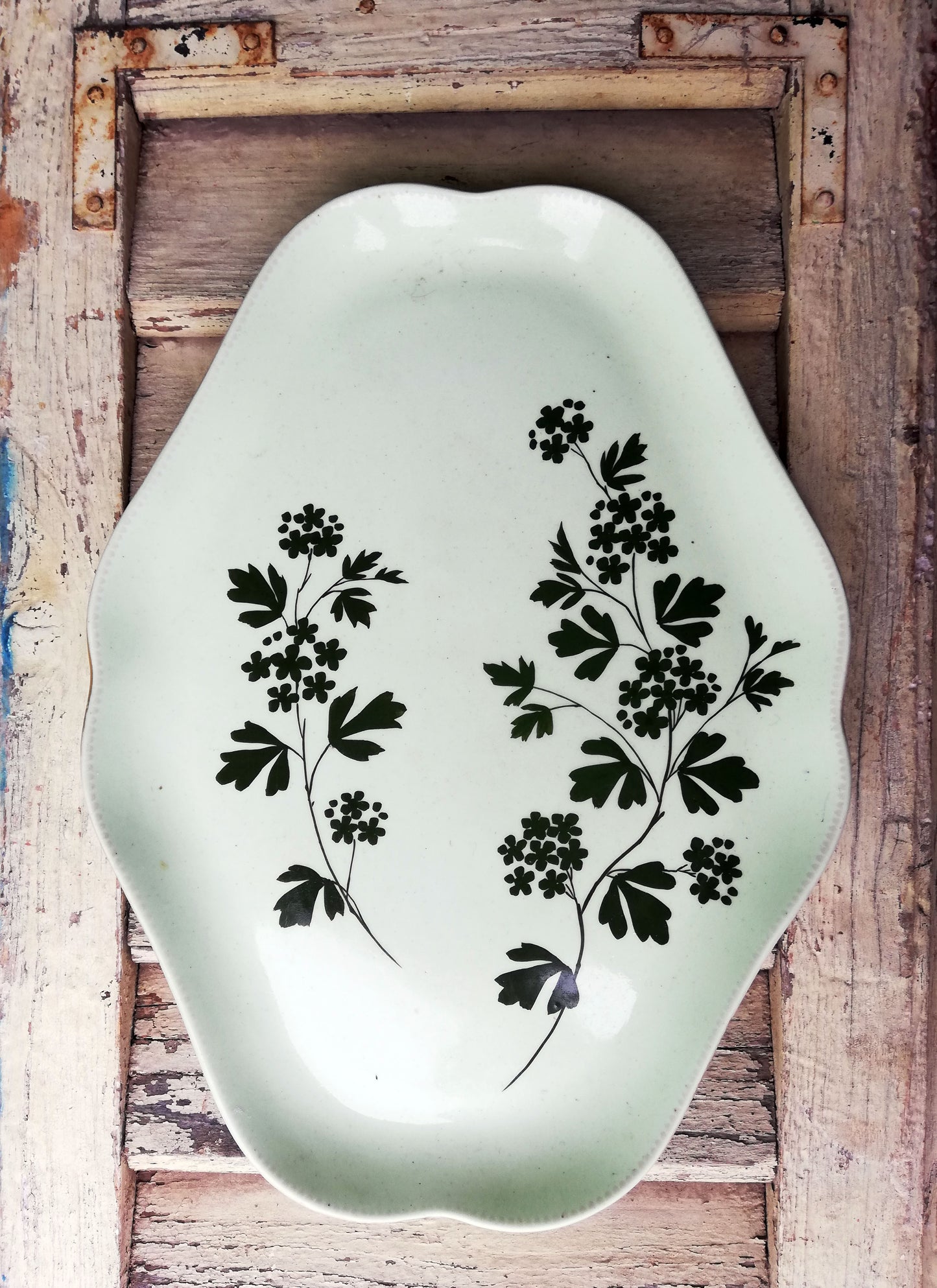 Vintage green ceramic serving platter