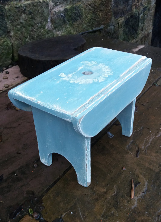 Vintage hand painted  wooden step stool with wreath design