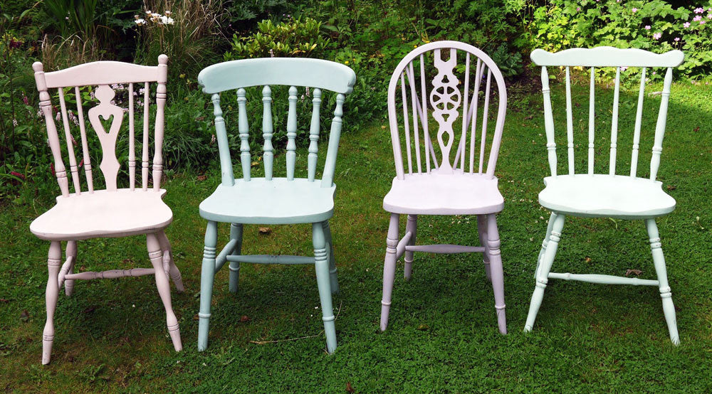 Custom Listing for Dmitri 4 hand painted mismatched vintage dining chairs
