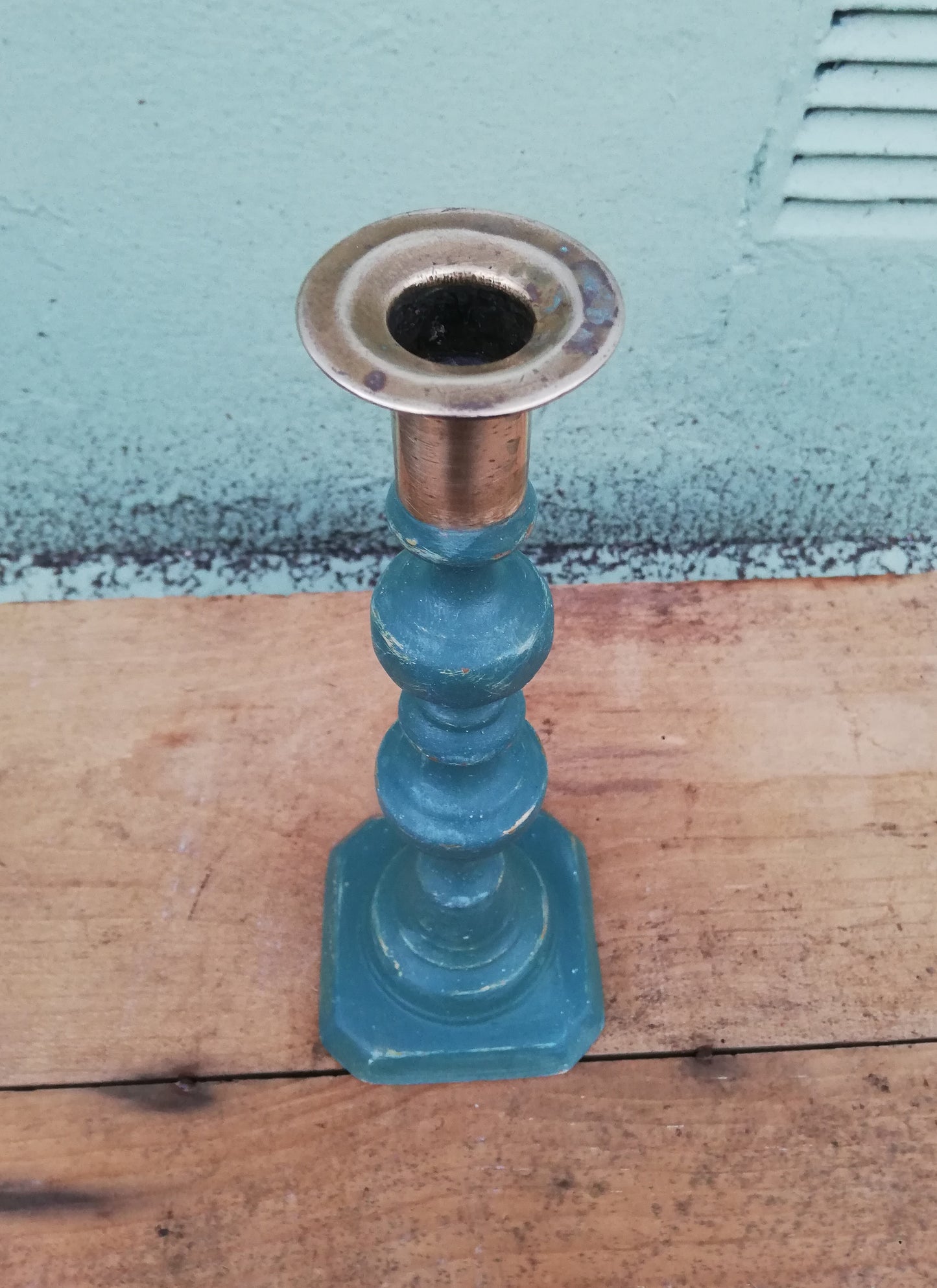 Vintage brass candlestick painted in miss mustard seed milk paint