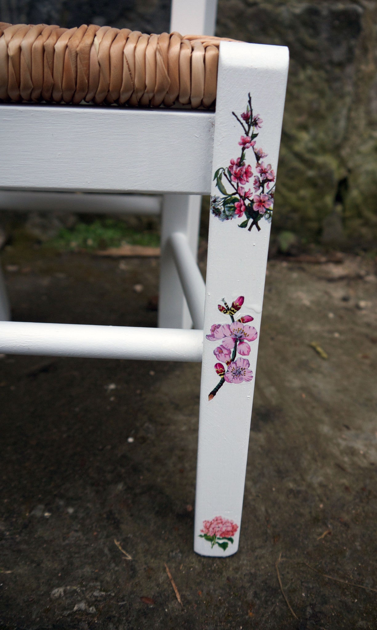 Custom Listing personalised rush seat child's chair with flowers design