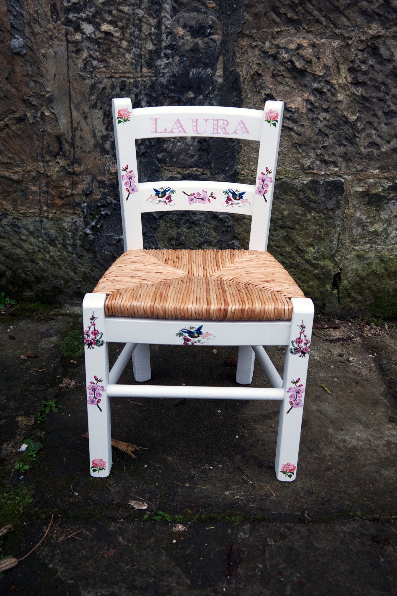 Custom Listing personalised rush seat child's chair with flowers design