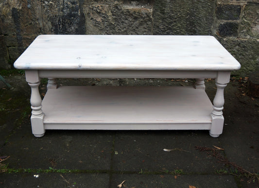 Custom Listing for Sally -  hand painted vintage coffee table in Miss Mustard Seed Marzipan with a whitewash top.