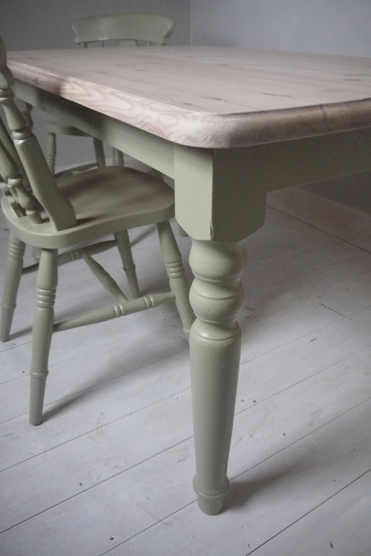 vintage refurbished pine dining table with whitewash top