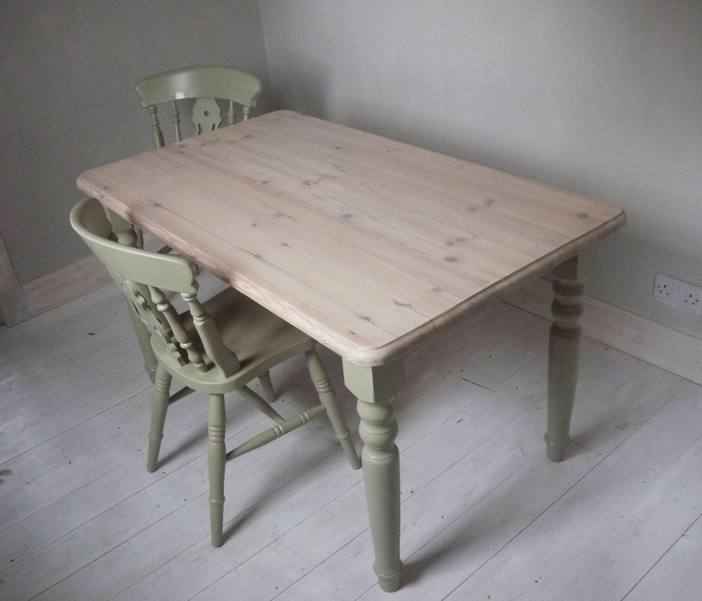 vintage refurbished pine dining table with whitewash top