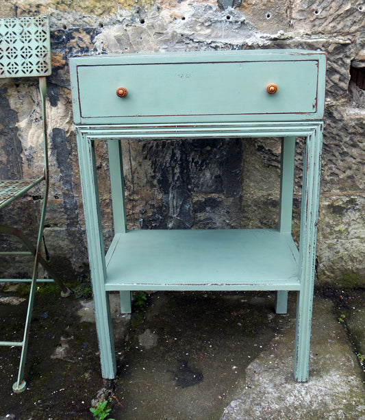 Vintage side table in sage green a custom mix of miss mustard seed milk paint