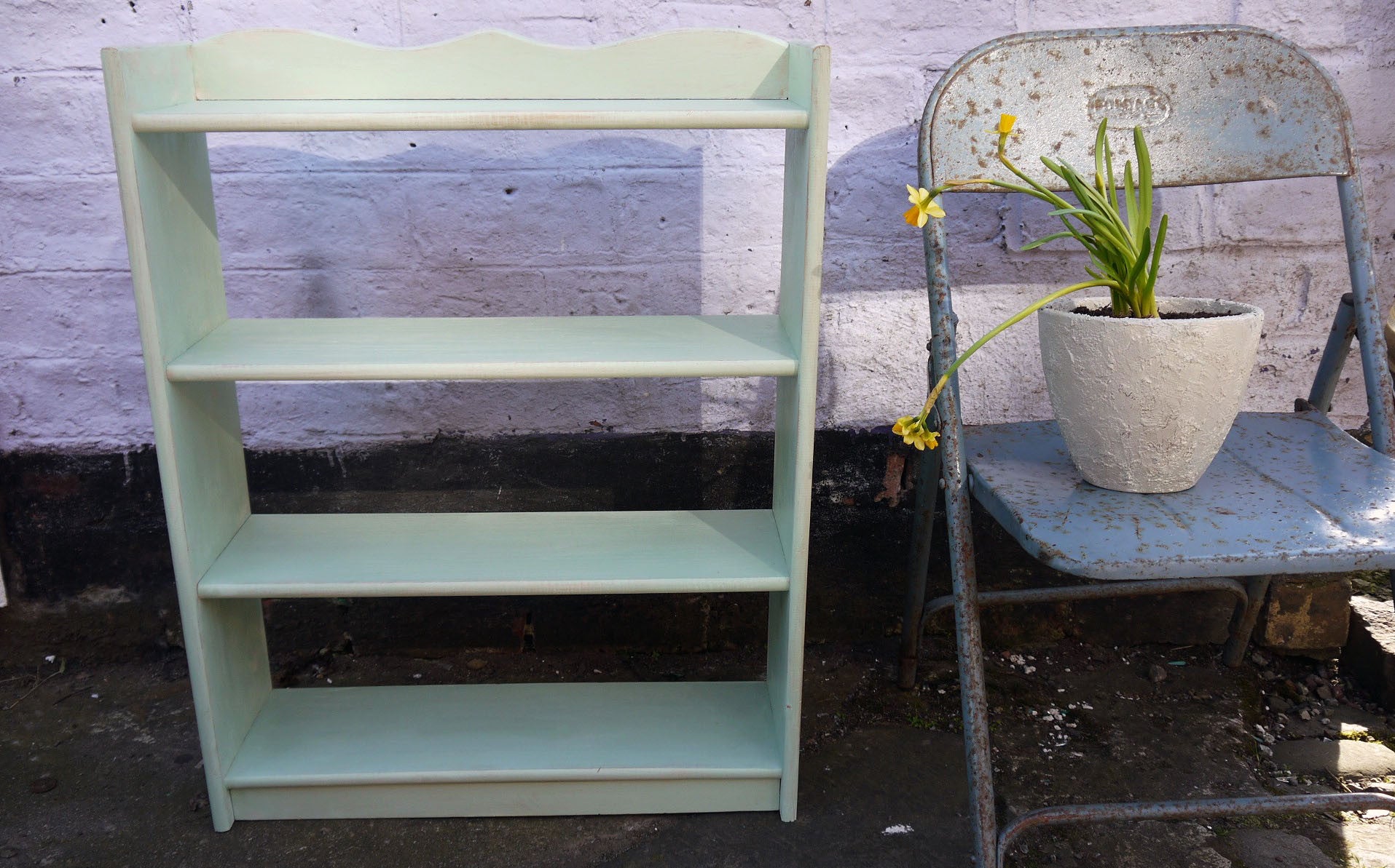 Vintage painted mint green wooden wall shelf, perfect for the kitchen - free UK shipping