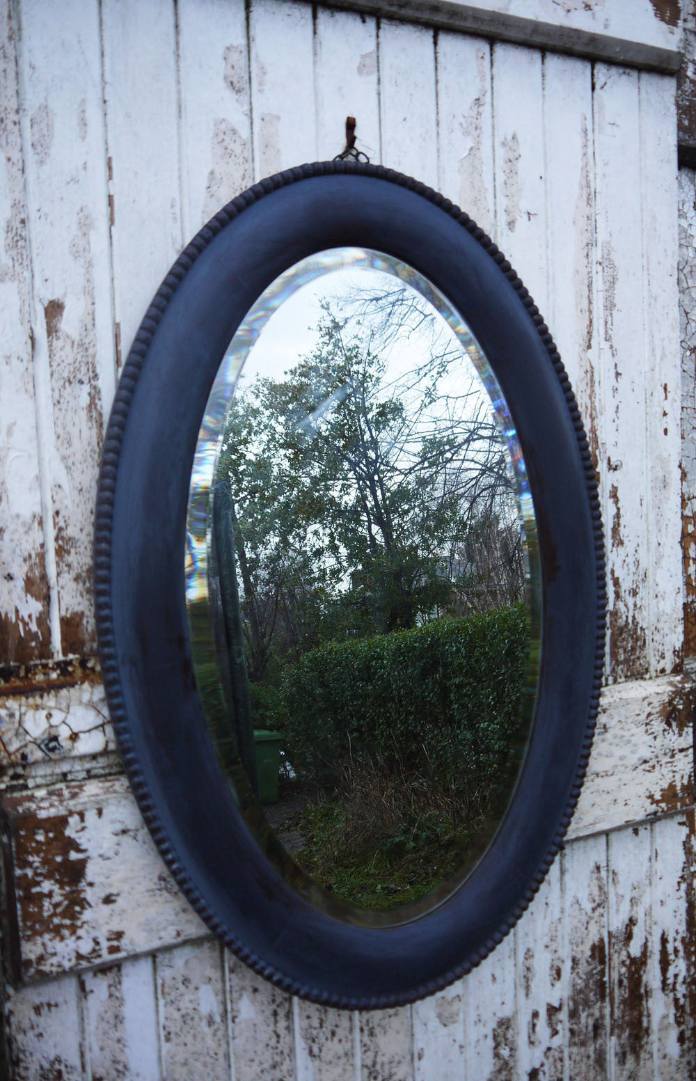 Vintage oval blue mirror in Miss Mustard Seed Milk Paint Artissimo