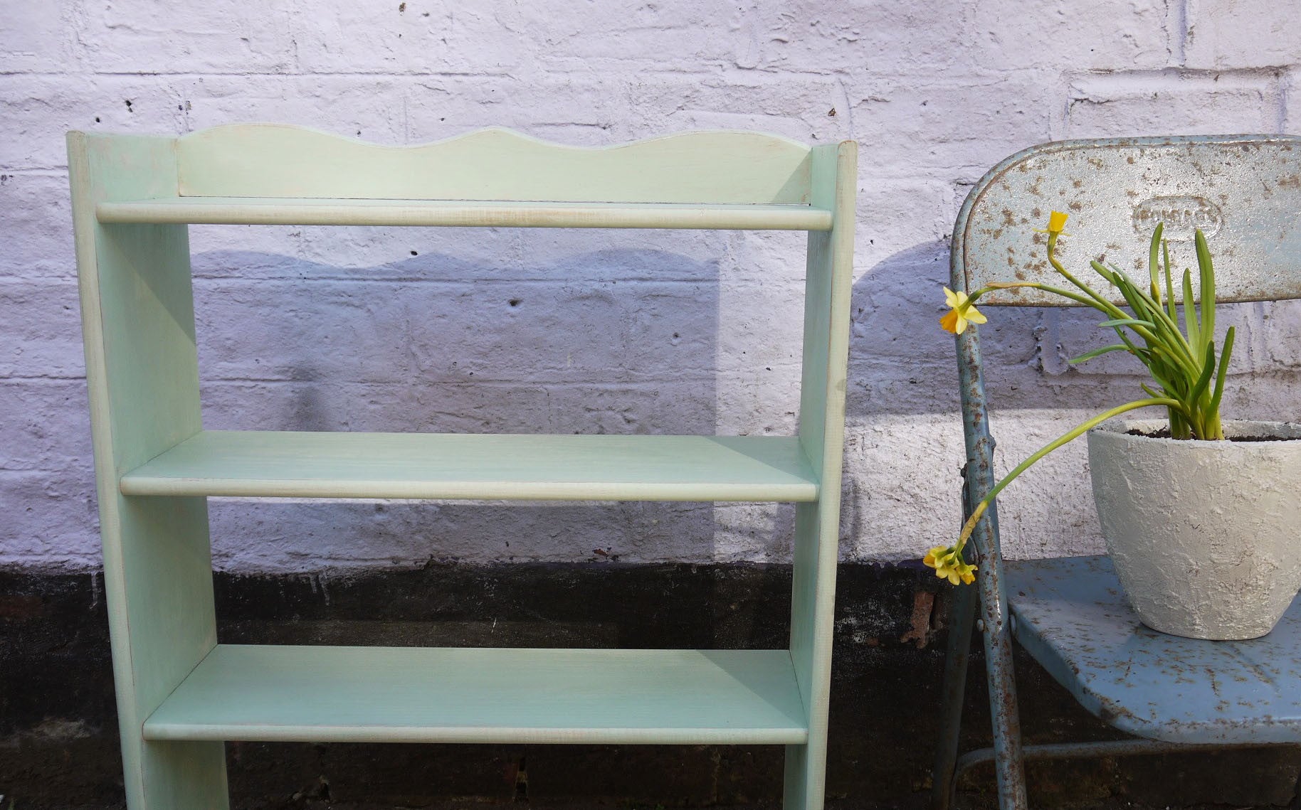 Vintage painted mint green wooden wall shelf, perfect for the kitchen - free UK shipping