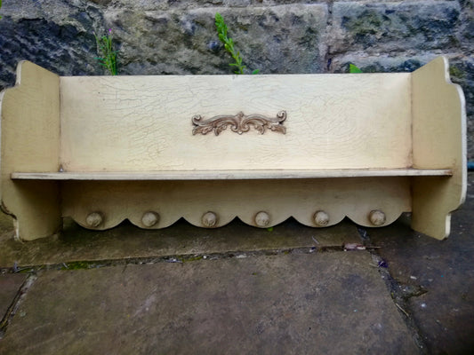 Vintage french crackle glazed hanging wall shelf