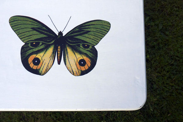 Custom Listing for Susan upcycled coffee table with vintage green butterfly 